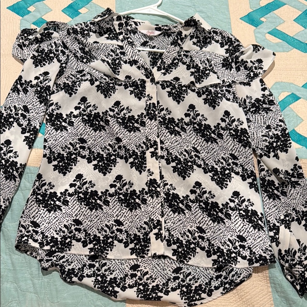 Candie's Black and White Ruffled Sailor Collar Blouse